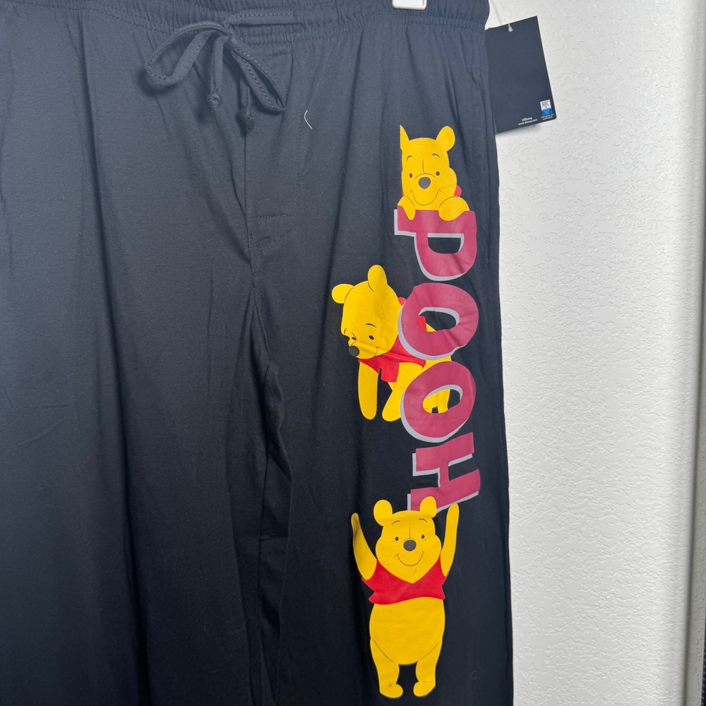 Disney Hot Topic Winnie the Pooh Lounge Pants Medium Black Graphic Pajamas - Picture 2 of 6